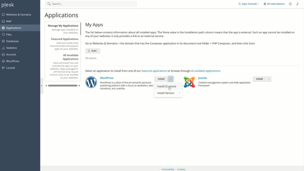 Εγκατάσταση του WordPress - Install (Custom)